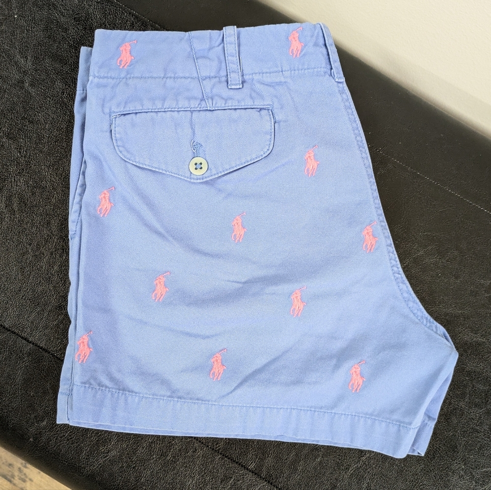 Ralph Lauren Vintage Light Blue Shorts with Pink Logo